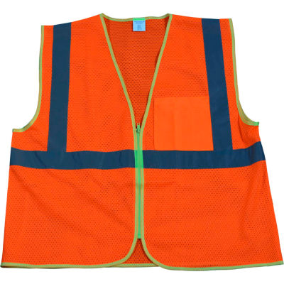Petra Roc Safety Vest, ANSI Class 2, Zipper Closure, Polyester Mesh, Orange, 4XL/5XL