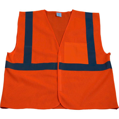 Petra Roc Economy Safety Vest, ANSI Class 2, Touch Fastener Closure, Polyester Mesh, Orange, L/XL