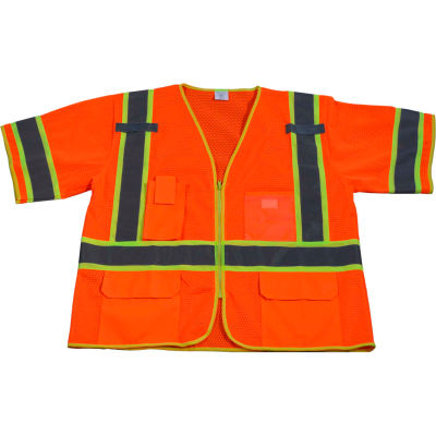 Petra Roc Two Tone DOT Surveyors Vest, ANSI Class 3, Polyester Mesh, Orange, 2XL/3XL