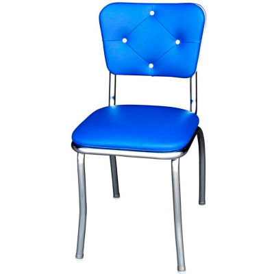 Royal Blue Button Tufted Retro Kitchen Chair with 1" Pulled Seat