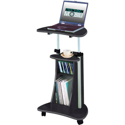 Techni Mobili Sit-to-Stand Rolling Laptop Cart with Storage, 22"W x 16"D x 43"H, Graphite