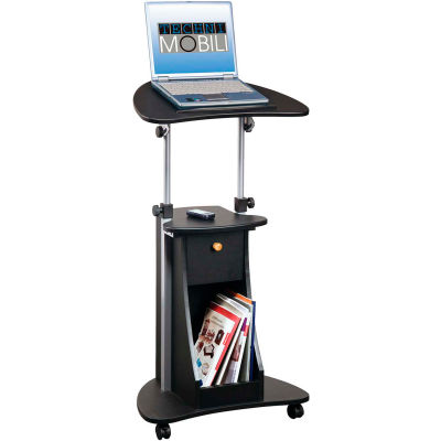 Techni Mobili Deluxe Rolling Laptop Cart with Storage, 21-1/2"W x 15-1/2"D x 31- 45"H, Black