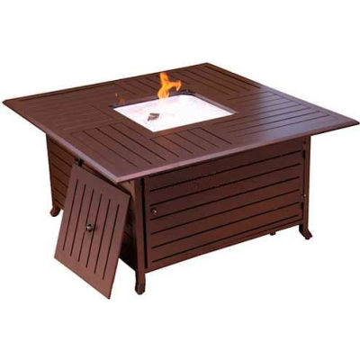 Hiland Fire Pit HIL-FP-1108 Propane 42000 BTU Square Slatted Aluminum Bronze