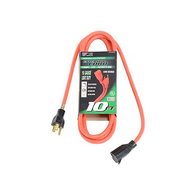 U.S. Wire 60010 10 Ft. Three Conductor Extension Orange Cord, 16/3 Ga. SJTW-A, 300V, 13A