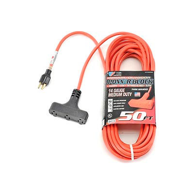U.S. Wire 62050 50 Ft. Three Conductor Orange Cord W/Pow-R Block, 14/3 Ga. SJTW-A, 300V, 15A