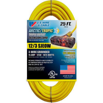 U.S. Wire 99025PB 25 Ft. Blue Artic/Tropic Cord W/Pow-R Block, 12/3 Ga. SJEOW-A, 300V, 15A