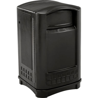 Rubbermaid® Plastic Square Side Opening Trash Can, 50 Gallon, Black