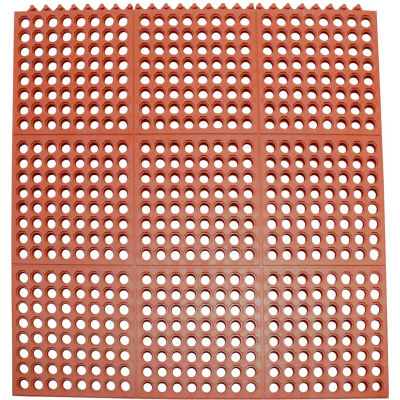 Rubber-Cal "Dura-Chef Interlock" Anti-Fatigue Rubber Floor Matting, 5/8" x 36" x 36", Red