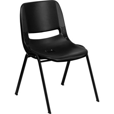 Flash Furniture Ergonomic Shell Stack Chair - Plastic - Black - Hercules Series - Pkg Qty 4
