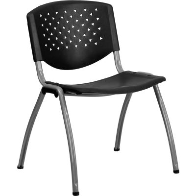 Flash Furniture Stack Chair - Plastic - Black - Titanium Frame - Hercules Series