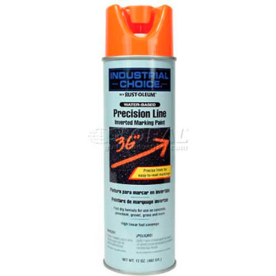 Rust-Oleum M1800 Water-Based Precision-Line Inverted Marking Paint Aerosol, Fluor. Orange - Pkg Qty 12