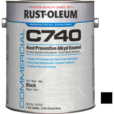 Rust-Oleum Commercial C740 <400 VOC DTM Alkyd Enamel Rust-Prev Maint Paint, Flat BK Gal Can - 255553 - Pkg Qty 2