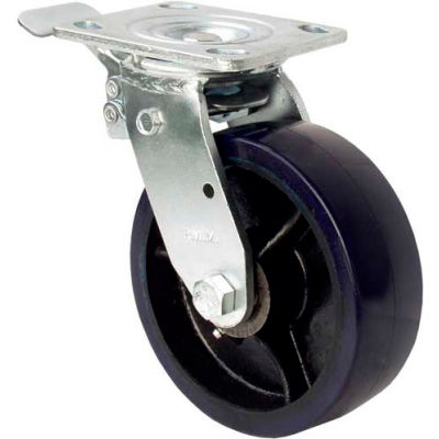 RWM Casters 4" Urethane Polypropylene Swivel Wheel Caster with Total Lock Brake