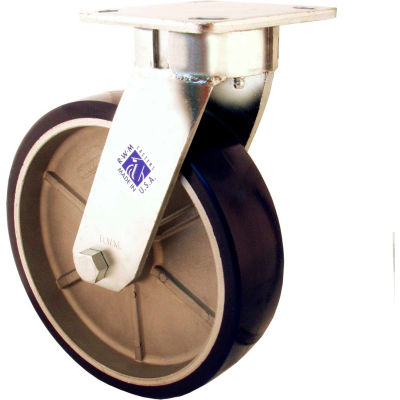 RWM Casters 8" Rubber on Iron Wheel Swivel Caster with Side Wheel Brake - 65-RIR-0820-S-WB