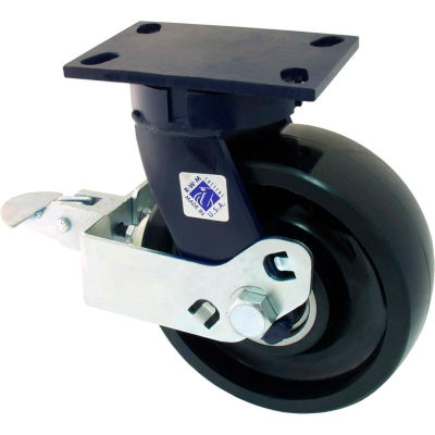RWM Casters 8" x 3" Cast Iron Wheel Swivel Caster with Cam Wheel Brake - 75-CIR-0830-S-FICWB