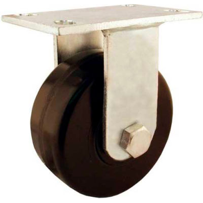 RWM Casters Economy 53 Series 8" Rubber Rigid Caster on Iron Wheel & Wheel Brake - E53-RIR-0825-R-WB