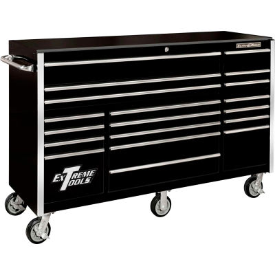 Extreme Tools RX722519RCBK Professional 72" 19 Drawer Black Roller Cabinet