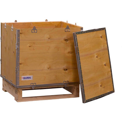 Global Industrial 4-Panel Hinged Shipping Crate with Lid & Pallet, 24" x 20" x 25" O.D.