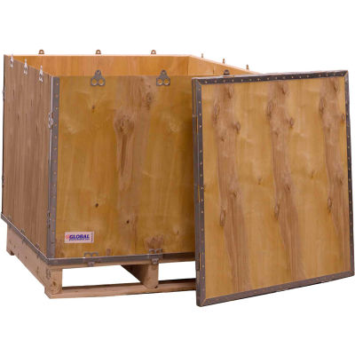 Global Industrial 4 Panel Hinged Shipping Crate with Lid & Pallet, 29-1/4"Lx29-1/4"Wx29-1/4"H