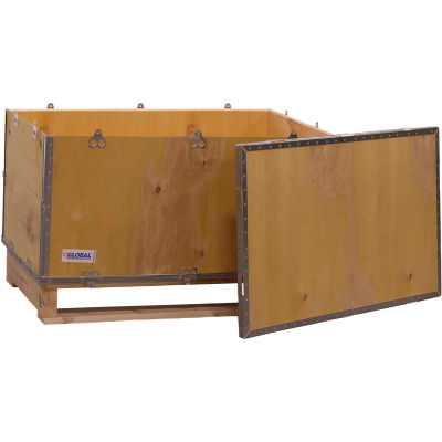 Global Industrial 4-Panel Hinged Shipping Crate with Lid & Pallet, 36" x 22" x 22" O.D.