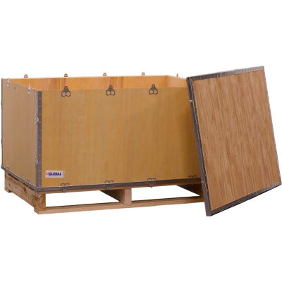 Global Industrial 4-Panel Hinged Shipping Crate with Lid & Pallet, 41" x 28-3/4" x 25-1/2" O.D