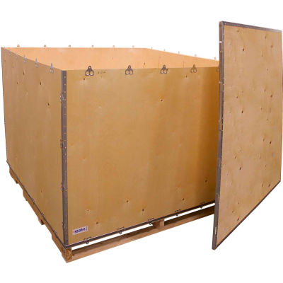 Global Industrial 6-Panel Shipping Crate with Lid & Pallet, 60" x 60" x 48" O.D.