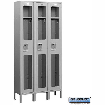 See-Through Metal Locker S-61365 - Single Tier 3 Wide 12"W x 15"D x 72"H Gray Unassembled