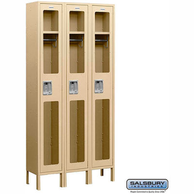 See-Through Metal Locker S-61368 - Single Tier 3 Wide 12"W x 18"D x 72"H Tan Assembled