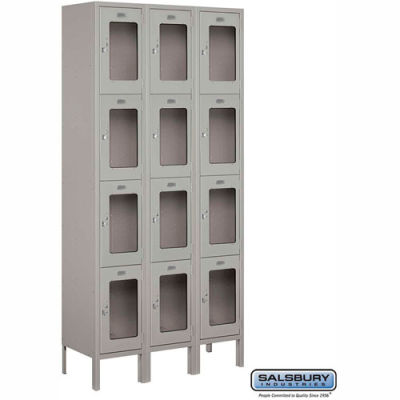 Four Tier 12 Door See-Through Metal Locker, 12"Wx12"Dx18"H, Gray, Assembled