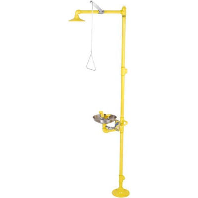 Acorn Safety Shower & Eye/Face Wash, Floor Mounted, Stainless Bowl, Plastic Showerhead, S1340