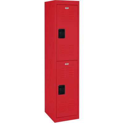 Sandusky Double Tier 2 Door Extra Wide Welded Steel Locker, 15"Wx18"Dx33"H, Red, Assembled
