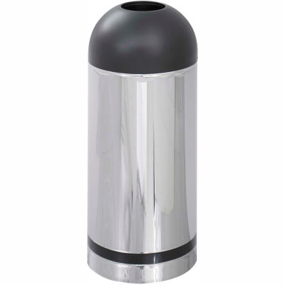 Safco® Reflective Open Top Dome Receptacle, Chrome/Black - 9871