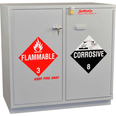 Acid (18x2.5 Liter)/Flammable (16x1 Gal.) Cabinet, Partially Lined, Self-Closing, 35 x 22 x 35-1/2