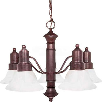 Satco 60/191 Gotham 5 Light 25" Chandelier w/ Alabaster Glass Bell Shades Old Bronze