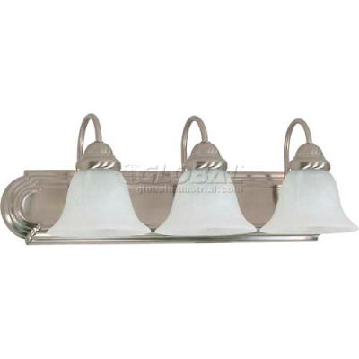 Lighting Fixtures Indoor Vanity Lighting Satco 60 321 Ballerina 3 Light 24 Vanity W Alabaster Glass Bell Shades Brushed Nickel B439769 Globalindustrial Com