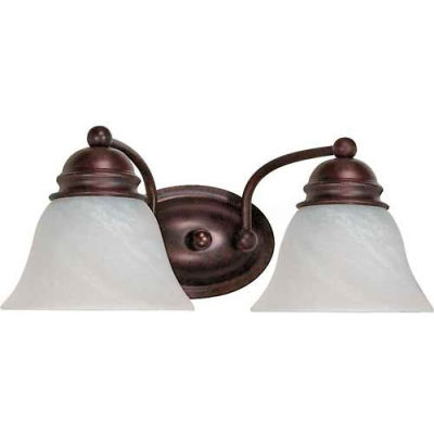 Satco 60-345 Empire 2 Light - 15" - Vanity w/ Alabaster Glass Bell Shades Old Bronze