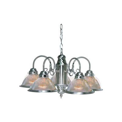 Satco 76-444 5 Light - 22" - Chandelier - With Clear Ribbed Shades Brushed Nickel