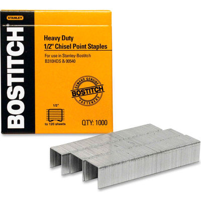 Stanley Bostitch® Heavy-Duty Staples, 85 Sheet Capacity, 1/2" Leg Length, 1000/Box