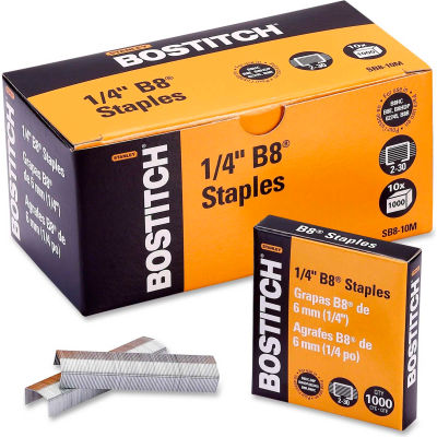 Stanley Bostitch® B8 PowerCrown™ Staples, 30 Sheet Capacity, 1/4" Leg Length, 10000/Box