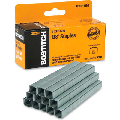 Stanley Bostitch® B8 PowerCrown™ Staples, 45 Sheet Capacity, 3/8" Leg Length, 5000/Box