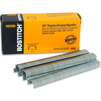 Stanley Bostitch® B8 PowerCrown™ Staples, 30 Sheet Capacity, 1/4" Leg Length, 5000/Box