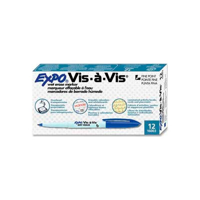 Sanford® Vis-a-Vis Wet-Erase Overhead Transparency Marker, Fine, Blue Ink, Dozen