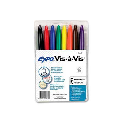Sanford® Vis-a-Vis Wet-Erase Overhead Transparency Marker, Fine, Assorted Ink, 8/Set