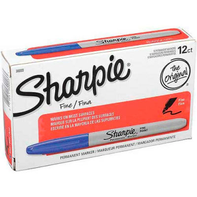 Sharpie® Permanent Marker, Fine Point, Blue Ink, Dozen - Pkg Qty 12