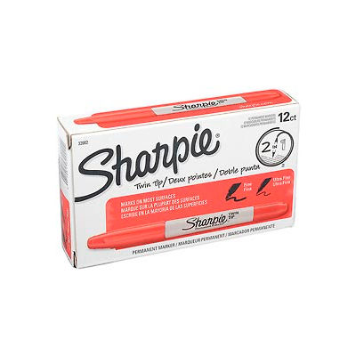 Sharpie® Twin-Tip Permanent Marker, Fine/Ultra Point, Red Ink - Pkg Qty 12