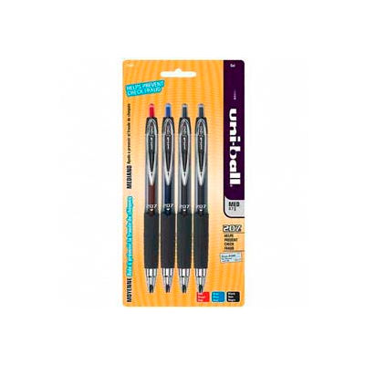 Sanford® Uni-ball Signo 207 Retractable Gel Pen, Refillable, 0.7mm, Black/Blue/Red Ink, 4/Pack