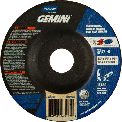 Norton 66252843591 Gemini Grinding and Cutting Wheel 4-1/2" x 1/8" x 7