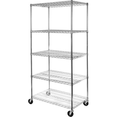5-Tier UltraZinc Mobile Wire Shelving - NSF Steel - 36"L x 24"W x 76"H - Chrome