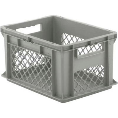 SSI Schaefer Euro-Fix Solid Base/Mesh Sides Container EF4221 - 16" x 12" x 9", Gray - Pkg Qty 12