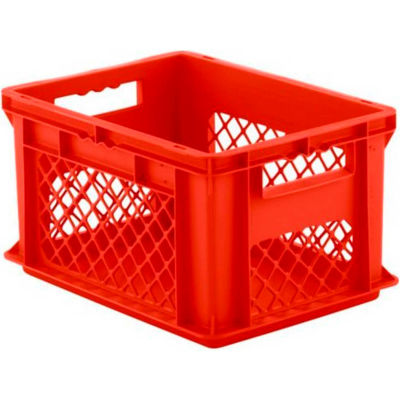 SSI Schaefer Euro-Fix Solid Base/Mesh Sides Container EF4221 - 16" x 12" x 9", Red - Pkg Qty 12